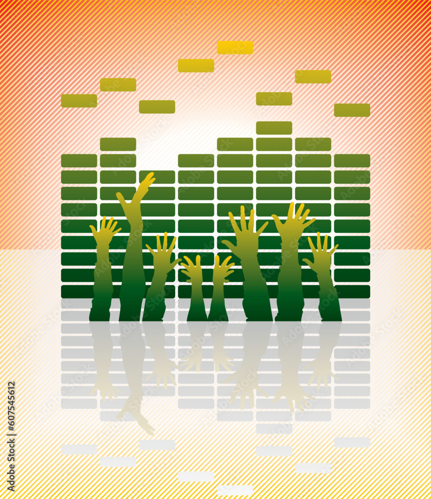 Poster vector equalizer bar with hands and reflection