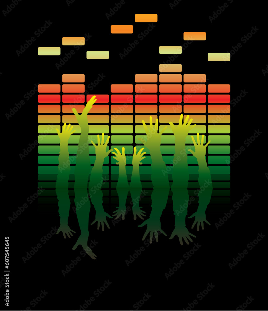 Poster vector equalizer bar with hands and reflection