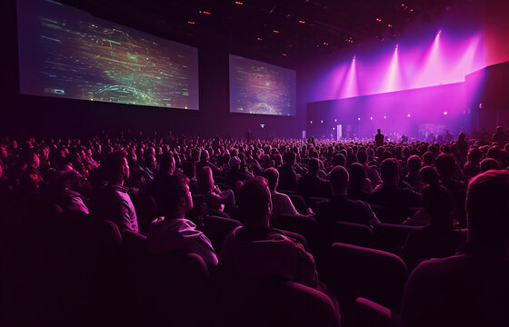 Conference hall audience full of tech people, created with generative AI