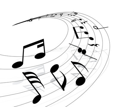 Musical notes background with lines. Vector illustration.