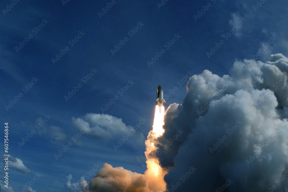 Wall mural rocket launch into space. elements of this image furnished nasa.