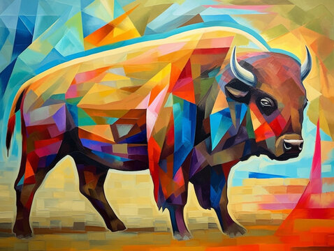 A Cubism Painting of a Bison | Generative AI