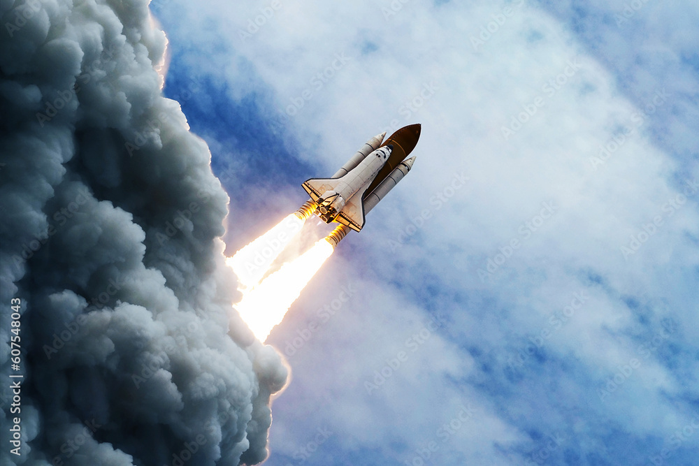 Sticker rocket launch into space. elements of this image furnished nasa.