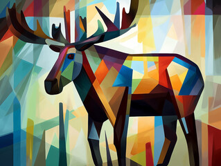 A Cubism Painting of a Moose | Generative AI