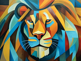 A Cubism Painting of a Lion | Generative AI - obrazy, fototapety, plakaty