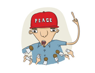 vector illustration of some funny guy  speaking to press on a peace subject