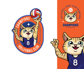 Cat volleyball mascot sports club team badge