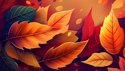 autumn leaves illustrations, autumn leaves background - yellow and orange color ai generative
