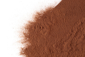 Pile cinnamon powder isolated on white background, with top view
