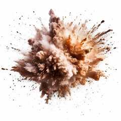 Explosion by an impact of a cloud of particles of powder isolated on white