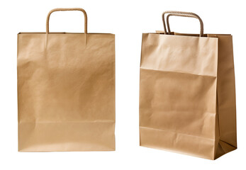 Brown eco friendly recyclable shopping paper bag on transparent background cutout, PNG file. Mockup...
