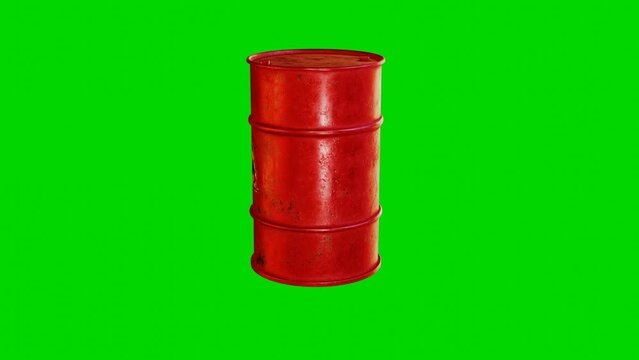 3d render model of a fuel barrel rotating on a green screen