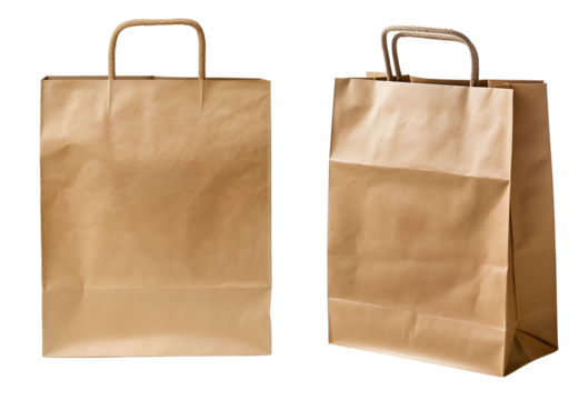 Brown eco friendly recyclable shopping paper bag on transparent background cutout, PNG file. Mockup template for artwork graphic design