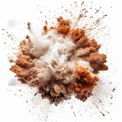 Explosion by an impact of a cloud of particles of powder isolated on white background