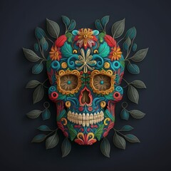 Decorative human  Mexican day of the dead skull (Día de Muertos) 