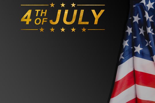 Gold "4th of July" lettering on a black background with an American flag. Great cover photo. Wallpapers.