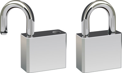 Two padlocks in open and closed positions. © Designpics