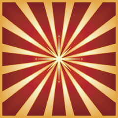 Square starburst in shades of red and gold with a glowing centre star. Use of blends, linear gradients and global colors.