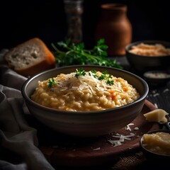 Creamy and cheesy four cheese risotto with parmesan, gouda, cheddar, and mozzarella