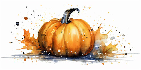 Obraz na płótnie Canvas aquarelle illustration background with a pumpkin on white background, ai generated