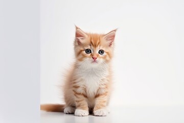 cute fluffy ginger kitten on a white background