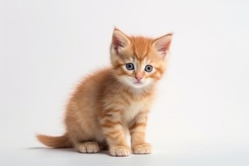 cute fluffy ginger kitten on a white background