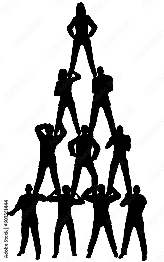 Aufkleber editable vector silhouette of a business team pyramid with each figure as a separate object
