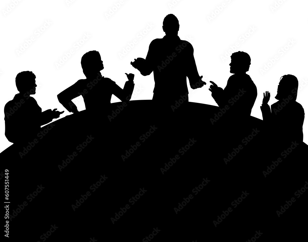 Aufkleber editable vector silhouette of a business meeting with each figure as a separate object