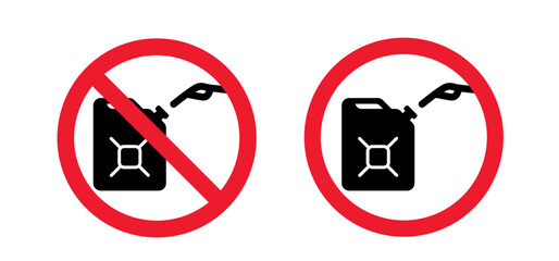 Cartoon ban gasoline, jerrycan with handle. Do not pour fuel into the canister, jerry can. Canisters traffic sign. Fuel tank for transporting and storing petrol. Can jerrycan, canister, Motor oil conc
