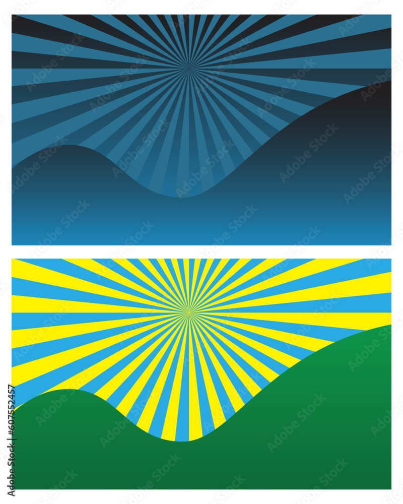 Poster different icons of sun in different shapes and forms.