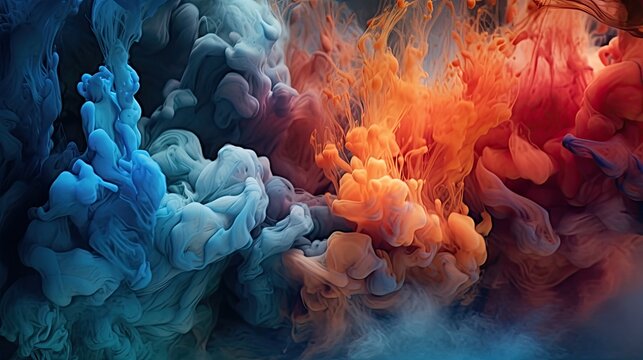 An abstract ink in water background with ethereal merging a pnetration of liquids connection. Charming  wallpaper texture, backgrounds graphics. Generative AI. 