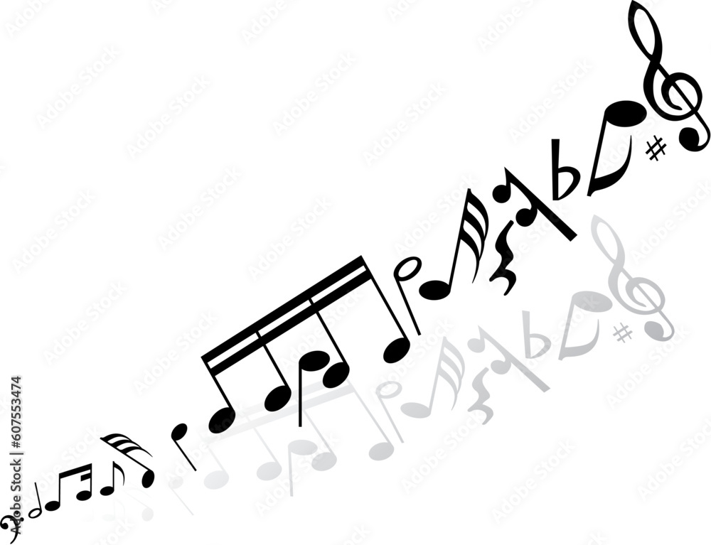 Poster abstract music background with different notes and lines