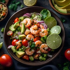 A recipe for delicious shrimp ceviche with avocado and tomato