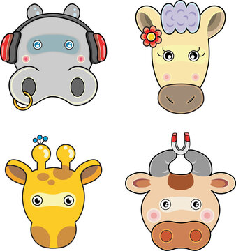 A group of happy animal face, Vector file of animals.