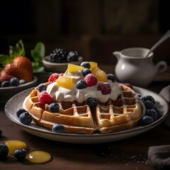 Crispy Belgian Waffles served with Warm Diffused Lighting