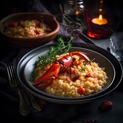 A rich and indulgent plate of lobster risotto shot with a Panasonic Lumix S1R camera