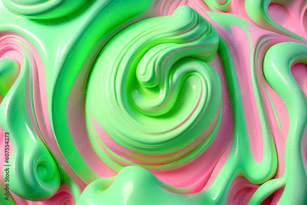 Poster abstract background with green and pink swirls. generative ai