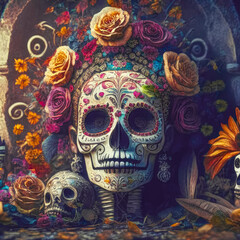Fototapeta premium Dia de los muertos, Mexican Feast of the Dead, Day of the Dead and Halloween