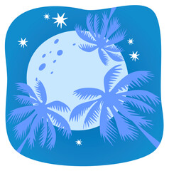 Fototapeta na wymiar Three palm trees and moon on a night sky background.