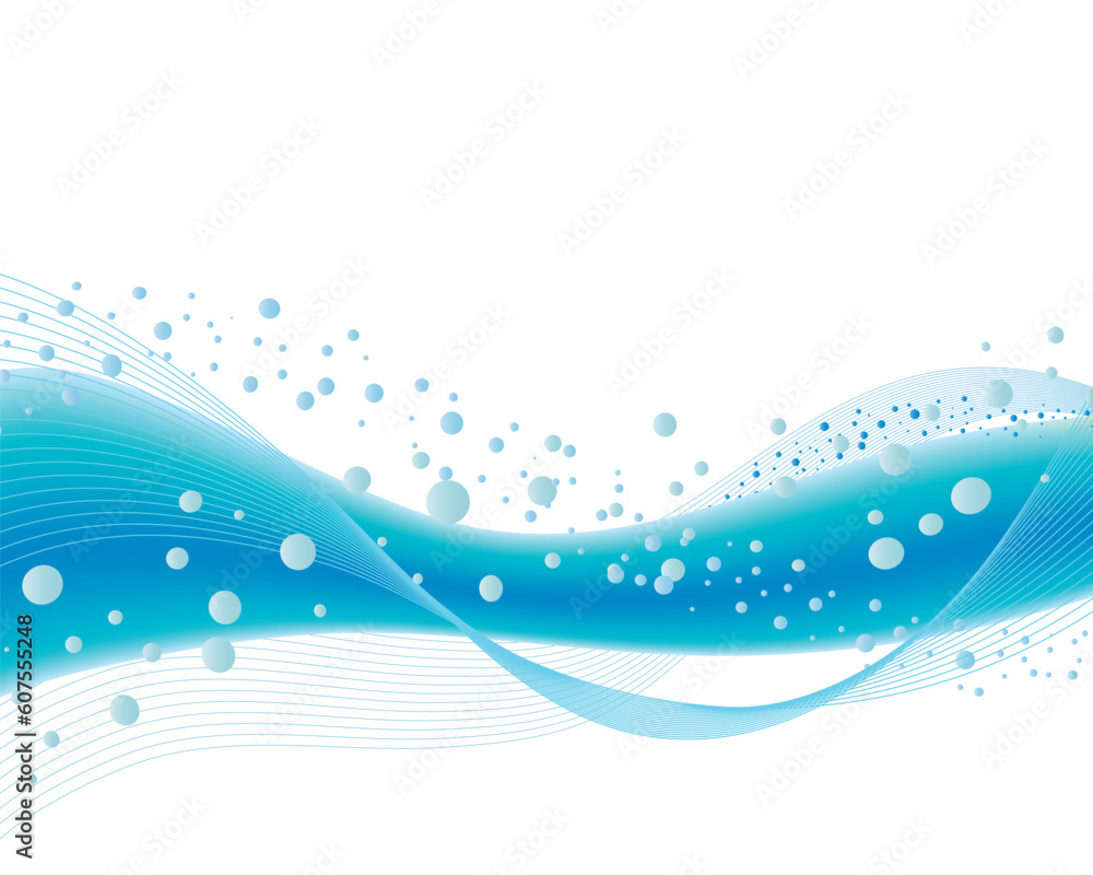 Poster abstract vector background with ocean waves on the white