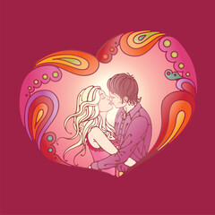 Kissing young couple in beautiful abstract composition