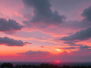 Sunset in the clouds, magic moment.