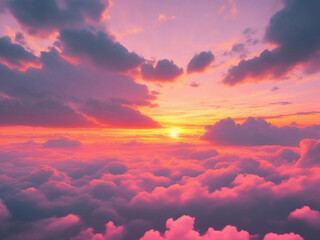 Sunset in the clouds, magic moment.