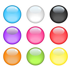 A collection of 9 colorful glossy spheres