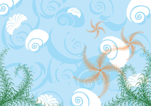 Decorative sea background with its inhabitants. Vector illustration