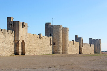 City walls and gatehouse in Aigues-Mortes in France