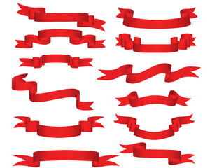 Obraz premium Collection of vector brightly red ribbons in different shape