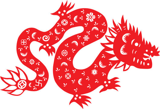 Traditional paper cut of a dragon.(fifth of Chinese Zodiac).   Happy dragon's year!