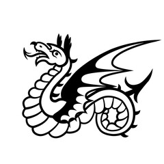Heraldic dragon snake with wings. Symbol, sign, line, icon, silhouette, tattoo. Black. Isolated vector illustration.