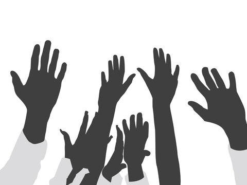 raised hands on isolated background